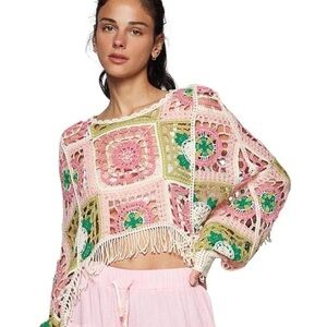 POL Women's Colorful Crochet Sweater